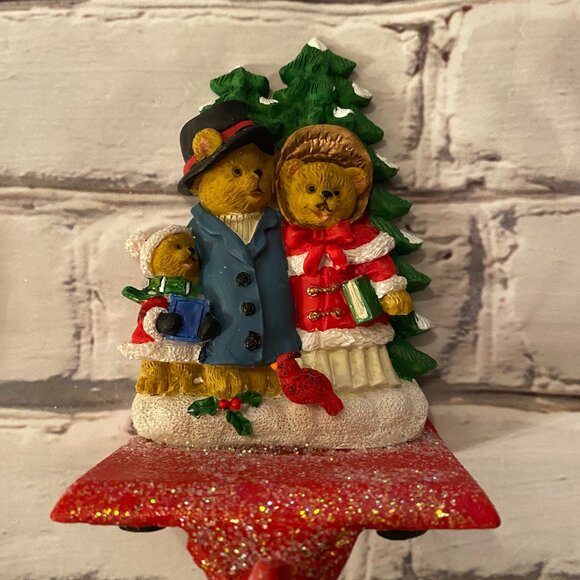 Vintage Christmas Street Stocking Hanger With Bear Family - Picture 5 of 6